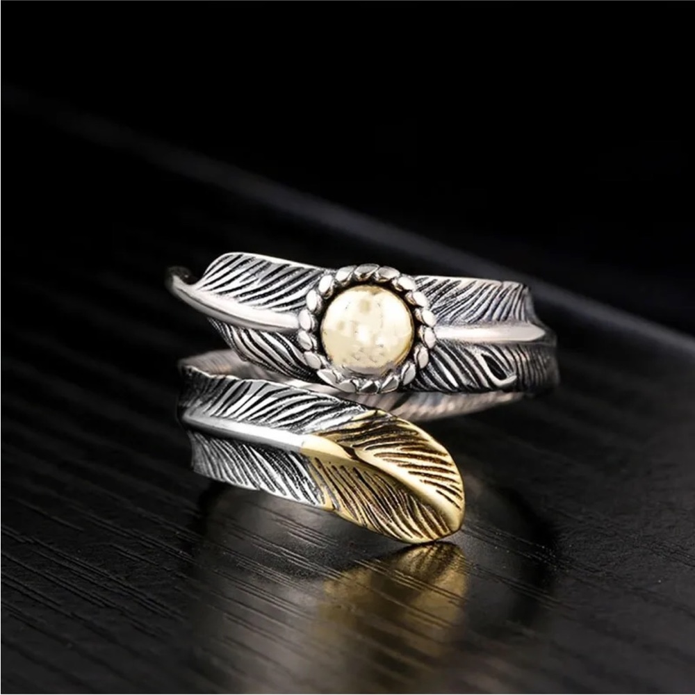 Vintage Tibetan Ring Personality feather Rings Men's Jewelry
